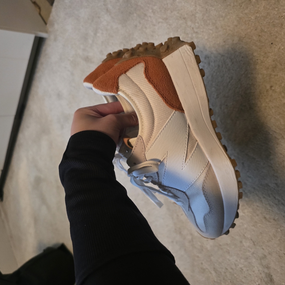 SOLD Women's White and Tan Sneakers